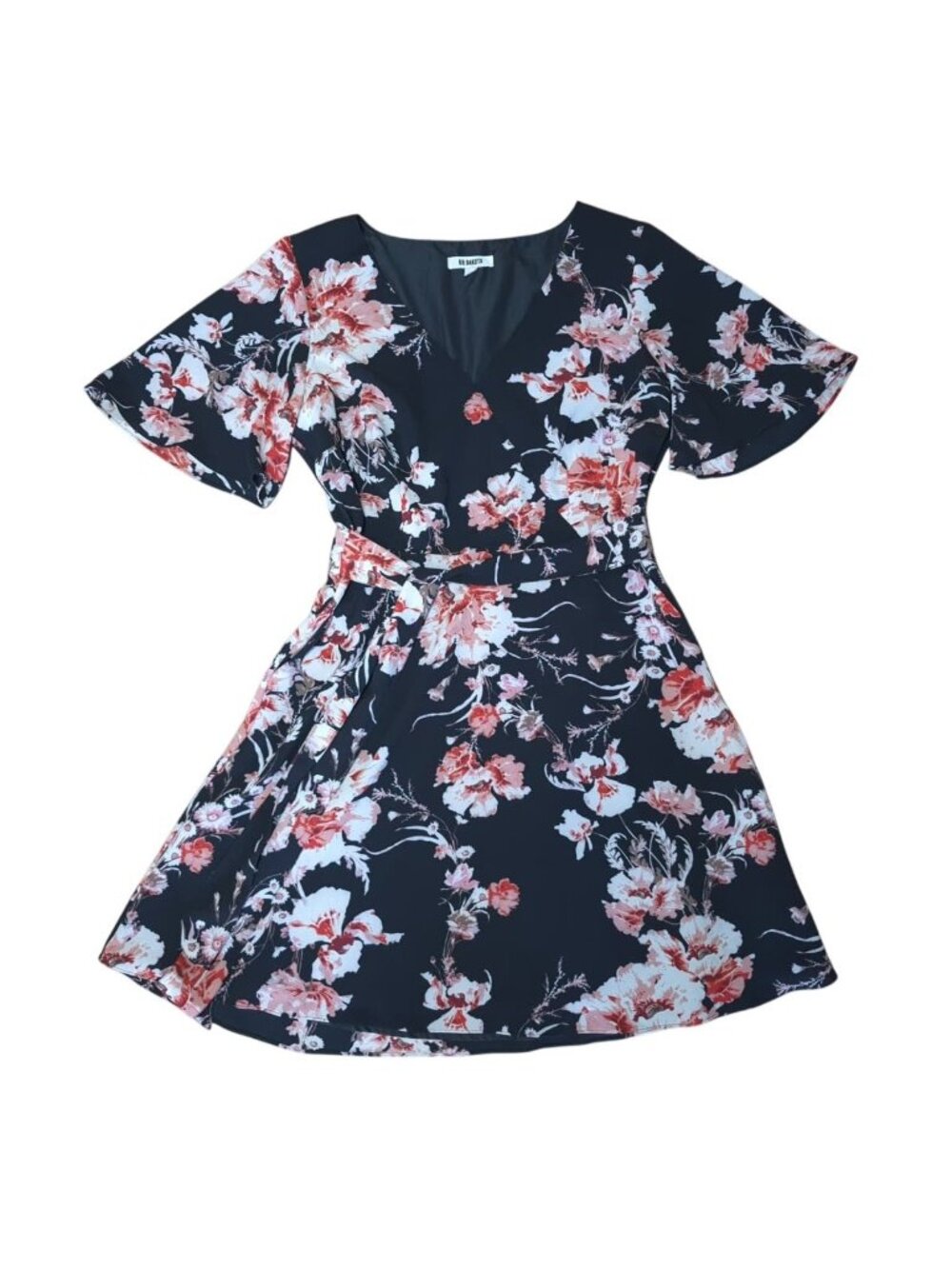 BB Dakota Floral Fit & Flare Dress Short Sleeve Size 10 Black